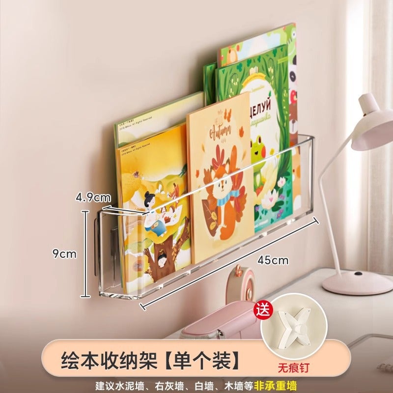 Wall-Mounted Bookshelf, Punch-Free Wall-Mounted Storage Box, Kidsren'S Picture Book Display Rack, Wardrobe Side Storage - Image 1
